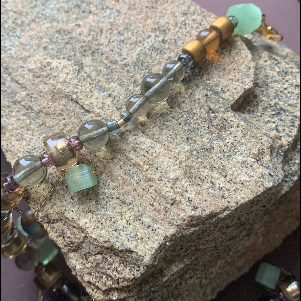 Artesian Glass Beaded Collar Necklace Choker Green Gold Copper Colors Jewelry - Picture 6 of 9